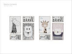 three framed pictures with animals on them and the words be brave in black and white