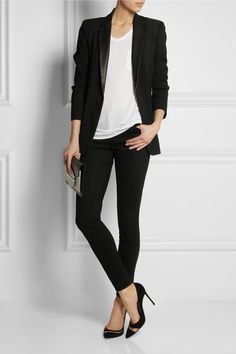 DKNY Leather-trimmed ponte and mesh blazer Detective Outfit, Alexander Wang Top, Smaller Waist, Rossi Shoes, T By Alexander Wang, Work Attire, Frame Denim