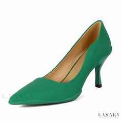 Lasaky - Emerald Green Pointed-Toe Shallow-Mouth Stilettos by Ying Mei Er Green Pointed Toe Court Shoes, Green Fitted Pointed Toe Court Shoes, Green Fitted Court Shoes With Pointed Toe, Fitted Green Heels With Round Toe, Fitted Green Court Shoes With Pointed Toe, Green Fitted High Heel Court Shoes, Fitted Green High Heel Court Shoes, Embellished Shoes, Mens Leather Boots