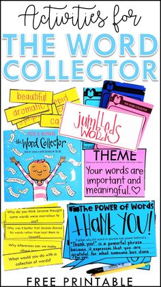 a poster with words and pictures on it that say, the word collector is free printable