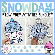 the snow day low prep activities bundle includes stickers, magnets and paper crafts