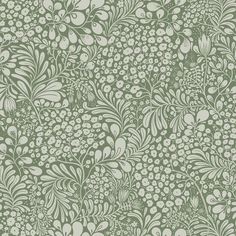 a green and white floral wallpaper with lots of small flowers on the bottom half of it