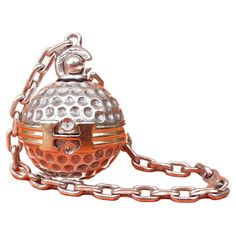 Rare Authentic Hermès Keychain Shape of a Golf Ball, surrounded by golden belt with H buckle Vintage item Made of silver and vermeil Colorways: silvery, golden "HERMES PARIS" engraved on the belt Minerva hallmark Measurements: - Ball is around 2,1 cm diameter (0,82 inch) - Chain is 13 cm long (5,11 inches) - Total length: 15,7 cm (6,18 inches) Condition: Very Good. Original shape. No structural issue, no missing part. Closure system perfectly works. Clean and shiny. Shows micro scratches (photos Golden Belt, Ring Keychain, Vintage Golf, Vintage Hermes, Hermes Paris, Golf Ball, 11 Inches, Key Ring, Key Rings