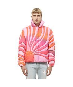 ERL Sunset Puffer Jacket | italist Multicolor Spring Puffer Jacket, Cotton Puffer Jacket With Ribbed Cuffs, Long Sleeve Cotton Puffer Jacket With Ribbed Cuffs, Multicolor Puffer Outerwear For Spring, Pink Puffer Jacket With Padded Collar For Spring, Pink Zipper Closure Outerwear For Spring, Spring Pink Puffer Jacket With Padded Collar, Pink Spring Puffer Jacket With Padded Collar, Spring Puffer Jacket With Ribbed Cuffs