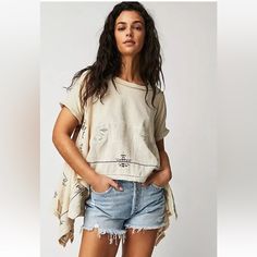 Free People Keeping It Folk Tee Floral Embroidery Hi Lo Hem Tan Combo New Without Tags * Size: Xl Retail Price $128 97% Cotton * 3% Fiber 58 Inches Around Bust 24 Inches Center Length 31 Inches Side Pointed Length Beige Top With Geometric Embroidery For Summer, Summer Beige Top With Geometric Embroidery, Beige Geometric Embroidered Top For Summer, Free-spirited Relaxed Fit Short Sleeve Tops, Relaxed Fit Bohemian Embroidered Cotton Top, Bohemian Style Relaxed Fit Embroidered Cotton Top, Cotton Bohemian Short Sleeve Tops, Bohemian Embroidered Cotton Top With Relaxed Fit, Bohemian Cotton Tops With Short Sleeves