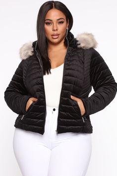 Velvet Puffer Jakcet Hooded Removable Faux Fur Front Zipper Zipper Pockets Silver Hardware Self: 100% Polyester Faux Fur: 74% Acrylic 15% Modacrylic 11% Polyester | Always Ready Velvet Puffer Jacket in Black size Medium by Fashion Nova Faux Fur Hooded Jacket For Cold Fall Weather, Fall Faux Fur Hooded Jacket For Cold Weather, Trendy Hooded Puffer Jacket With Faux Fur Lining, Faux Fur Outerwear With Detachable Hood, Faux Fur Outerwear With Detachable Hood And Long Sleeves, Hooded Puffer Jacket With Faux Fur Trim For Fall, Fall Hooded Puffer Jacket With Faux Fur Trim, Black Hooded Faux Fur Outerwear, Trendy Puffer Jacket With Faux Fur Trim