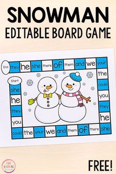 a snowman printable board game for kids to play with the word's