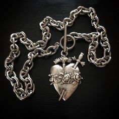 Immaculate Heart Necklace - Etsy Gothic Silver Heart Charm Necklace, Gothic Silver Necklace With Heart Charm, Silver Gothic Heart Charm Necklace, Silver Gothic Necklace With Heart Charm, Silver Gothic Heart Necklace, Gothic Silver Heart Pendant Necklace, Silver Spiritual Heart Charm Necklace, Silver Metal Heart Necklace Engraved, Engraved Silver Heart Necklace