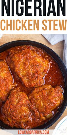 chicken stew in a skillet with text overlay