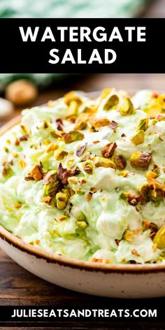 Watergate salad is a classic fluff salad that's perfect for any holiday or party. It's incredibly quick and easy to make, taking only about 5 minutes to assemble. If you love pistachios, you'll adore this salad! It's packed with flavor from the pineapple, pistachios, marshmallows, pistachio pudding, and Cool Whip. Pudding And Cool Whip, Strawberry Jello Salad, Cookie Salad, Fluff Salad Recipes, Snickers Salad, Watergate Salad, Fluff Salad, Pistachio Pudding, Easy Holiday Recipes