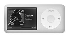 an mp3 player with the image of a cartoon character on it's display screen