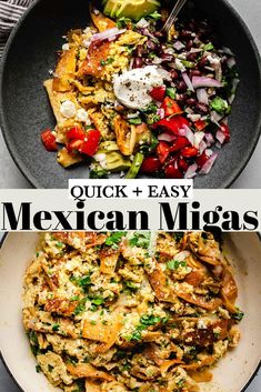 mexican food in a bowl with the words quick and easy mexican meals