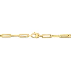 Create fresh new looks with a trendy accessory style when you wear this hollow 14K gold paper clip chain necklace. Crafted in hollow 14K gold This paper clip chain features 4.2mm-wide links that can be easily dressed up or down. Wear it alone for an everyday look or layered with other chains, necklaces and pendants to create your own unique style. This 18.0-inch necklace secures with a lobster claw clasp. Gold Paperclip Bracelet With Figaro Chain Links, Gold Paperclip Chain Link Bracelet, Yellow Gold Paperclip Bracelet With Figaro Chain, Yellow Gold Paperclip Link Bracelet, Gold Paper, Trendy Accessories, Paper Clip, Everyday Look, Unique Style