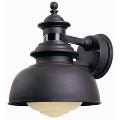 an outdoor wall light with a black finish