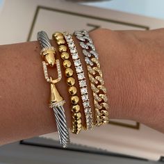 Stainless Steel 18K Gold Plated Tarnish Free Suitable for wrist size up to 6.5in 5mm Two Tone Bracelet Stack, Wrist Stack Jewelry, Pretty Stacks, Accessory Inspo, Bracelet Stacks, Wrist Stacks, Cable Bracelets, Stacked Jewelry, Jewelry Lookbook