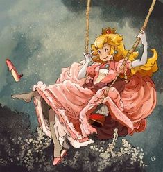 a drawing of a girl swinging on a swing