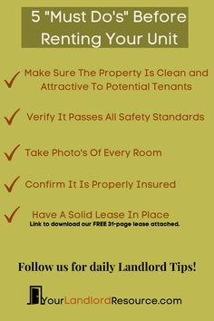 the 5 must do's before renting your unit info sheet is shown below