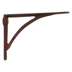 a wooden shelf with a metal handle on it