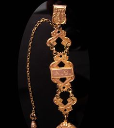 "A fabulous antique watch chain that is well over 100 years old. The wide mesh chain is 5\" long and almost 1\" wide with fancy tops and bottom. The extra watch chain is 5\" long from end to end including the clip. The gold plate fob is very ornate and is blank so you can take it to your favorite jeweler and have it inscribed. . As you can see it is inscribed A.S. on the front. 3-3-19" Victorian Style Formal Jewelry With Chain, Victorian Curb Chain Jewelry, Vintage Formal Bracelets With Curb Chain, Victorian Vest, Art Deco Statue, Rose Gold Plate, Gifts For Sailors, Antique Watch, Fancy Tops