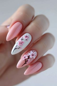 Garden Inspired Nails, Pink Flower Nails, Fashion Nail Art, Mint Green Nails, Pink Nail Art Designs, Simple Spring Nails, Yellow Nails Design, Spring Nail Trends, Green Nail Designs