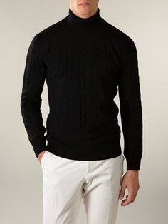 These Aurélien Dolcevita Cable Knit Sweater Black for Men XXXL symbolize Mediterranean style and ultimate comfort. A combination of traditional details and a contemporary twist. This model is made in  Cashmere. The  Sweater are made entirely by hand in Italy. For exclusive, luxurious and handmade Italian Sweater you've come to the right place at Aurélien! Turtleneck For Men, Luxury Sweater, Roll Neck Sweater, Mediterranean Style, Beige Sweater, Cable Knit Sweater, Sweater Black, Black Media, Winter Season