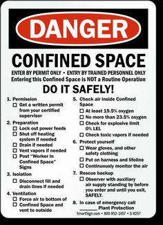 danger confined space sign with instructions on how to do it and what to do about it