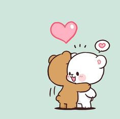 a cartoon bear hugging another bear with a heart above its head on a green background