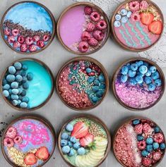 six bowls filled with different types of food