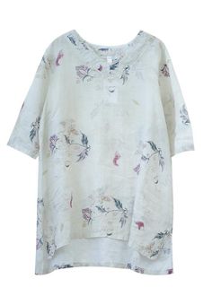 Modern beige print linen tunics for women v neck half sleeve baggy summer blouse

Materials used:linen blended

Measurement:One size fits all for this item. Please make sure your size doesn't exceed this size: XXL/BUST-110cm   
   
length front 73cm / 28.47"
length back 79cm / 30.81"
bust 110cm / 42.9"
Shoulder 42cm / 16.38"
Sleeve length 34cm / 13.26"
Armhole 32cm / 12.48"



We ship worldwide.

Tracking numbers provided for all orders. Bohemian Half Sleeve Relaxed Fit Blouse, Summer Vacation Blouse With Half Sleeves, Casual Summer Tunic With Split Neck, Beige V-neck Blouse With Relaxed Fit, Cream Short Sleeve Blouse For Summer, Casual Beige Half Sleeve Blouse, Floral Print Half Sleeve Blouse For Beach, Half Sleeve Floral Print Blouse For Beach, Half Sleeve Blouse With Floral Print For Beach