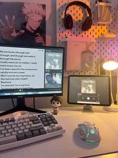 a desktop computer sitting on top of a desk next to a keyboard and mouse,