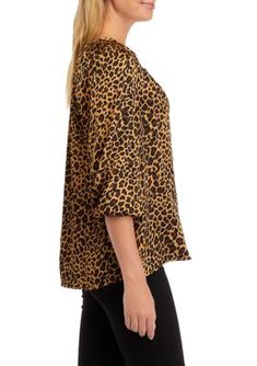 This stylish peasant top from Crown & Ivy boasts a daring leopard print. | Crown & Ivy Women's 3/4 Sleeve Leopard Print Peasant Top, Tan, X-Large Printed 3/4 Sleeve Blouse For Fall, Spring Leopard Print Stretch Top, Leopard Print Blouse For Fall, Spring Leopard Print Relaxed Fit Top, Leopard Print Stretch Tops For Spring, Spring Stretch Leopard Print Tops, Leopard Print Relaxed Fit Top For Spring, Fall Leopard Print Stretch Blouse, Spring Leopard Print Stretch Blouse