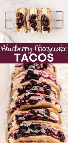 blueberry cheesecake tacos are lined up on parchment paper and ready to be eaten