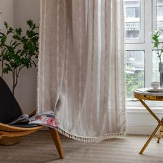 PRICES MAY VARY. ① ELEGANT BOHO LINEN BLEND CURTAINS PANEL - Featuring chic stitching french striped embroidered pattern on the Beige white / cream / ivory cotton linen fabric, along with beautiful tassel edges. These bohemian rustic tassled curtains will definitely increase the charm of the room. This Semi-blackout fashionable semi-sheer combined with the rich warm look will complete the room setting in any home. ② WINKLE FREE COTTON LINEN CURTAINS - Colorigan bohemia living room curtains are m Farmhouse Windows, Tassel Curtains, Striped Curtains, Window Curtain Rods, Farmhouse Curtains