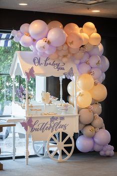 baby shower candy cart ideas, baby shower dessert display, candy cart ideas, purple candy cart, candy cart with balloon garland, purple and beige balloon garland, butterfly decor, butterfly party decor, purple butterfly party inspiration, white candy cart, dessert display inspiration, The Henry, Scottsdale Arizona Butterfly Kisses Baby Shower Theme, Purple Butterfly Baby Shower Theme, Butterfly Theme Baby Shower Ideas, Butterfly Baby Shower Centerpieces, Butterfly Baby Shower Decorations, Lila Party, Baby Shower Girl Diy