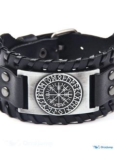 OrcaJump - Leather Punk & Gothic Viking Bracelet with Nordic Amulet, Scandinavian Talisman, & Celtic Jewelry Gothic Viking, Celtic Pagan, Cheap Bracelets, King Fashion, Viking Bracelet, Leather Cuff Bracelet, Leather Wristbands, Pagan Jewelry, Wristband Bracelet