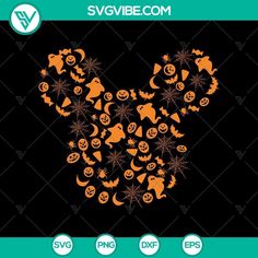 mickey ears with pumpkins and bats on black background, svg file for cricut