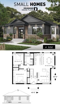 the small house plan is designed to be very compact and has two living areas in it