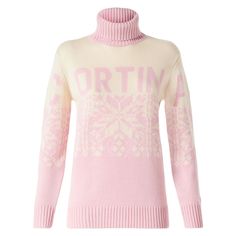 Turtleneck sweaterCortina print on the frontPink and white norwegian printSaint Barth logo on the sleeveComposition: Blended cashmereRegular fit Pink Jacquard Knit Tops For Winter, Pink Fair Isle Pattern Sweater, Ladies Turtleneck Sweaters, Saint Barth, Womens Turtleneck, Yoga Wear, Style Icon, Luxury Boutique, Beach Outfit