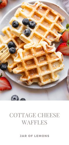 Cottage cheese waffles on a plate.