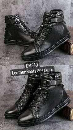 DM340 Men's Casual Shoes - Ankle Black Leather Boots Sneakers High-top Leather Chelsea Boots, Winter Lace-up Leather Chelsea Boots, Winter Leather Lace-up Chelsea Boots, Lace-up Leather Chelsea Boots For Winter, Leather Lace-up Chelsea Boots For Winter, Casual High-top Leather Shoes For Winter, Leather Martin Boots For Winter Streetwear, Casual Leather High-top Chelsea Boots, Casual Leather Ankle Boots For Winter