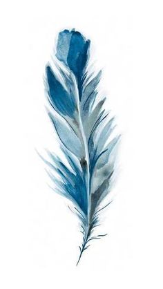 a watercolor painting of a blue feather