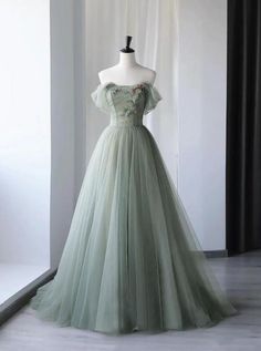 Contact+us:+lisamony@outlook.com Please+left+message+what+color+you+need+when+you+order+it.Besides+the+picture+color,+you+can+also+choose+any+color+you+want. Off+Shoulder+Green+Tulle+Long+Prom+Dress,+Evening+Dress Processing+time:+12-21+business+days Shipping+Time:+3-5+business+days "F... Baju Kahwin, Formal Dresses Graduation, Green Formal Dresses, Off Shoulder Evening Dress, Green Tulle, Gaun Fashion, 파티 드레스, A Line Evening Dress, Graduation Dresses