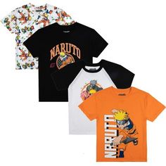 Dress like a shinobi with this 4-pack of Naruto t-shirts. The tees come in white, black, and orange and feature images of Naruto Uzumaki, Kakashi, Sakura, and Itachi. The t-shirts are made with high-quality cotton and polyester materials and can be machine washed on cold with like colors. Naruto fans will love these comfy tees. Images Of Naruto, Naruto Orange, Kakashi Sakura, Kids Feelings, Naruto T Shirt, Naruto Images, Orange Tees, Boy Tees, Comfy Tees