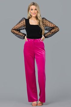 Perfect Velvet Slacks, Magenta :: NEW ARRIVALS :: The Blue Door Boutique Chic Holiday Wide Leg Pants, Elegant Pink Wide Leg Pants For Night Out, Chic Pink Winter Bottoms, Chic Pink Bottoms For Winter, Elegant Pink Wide Leg Pants For Fall, Pink Wide Leg Full-length Pants For Party, Pink Wide Leg Full Length Pants For Party, Pink Wide Leg Party Pants Full Length, Elegant Pink Wide Leg Pants For Party