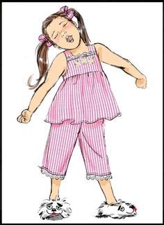 Childrenswear Illustration, Sleepwear Pattern, Pattern Pajamas, Squirrel Art, Girls Sleepwear, Paper Sewing Patterns, Pattern Brands, Fashion Design Sketches, Bias Tape