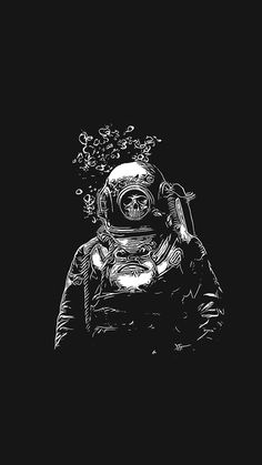 Deep Sea Diver Art, Diver Art, Ink Drawing Techniques, Underwater Theme, One Piece Tattoos, Space Illustration