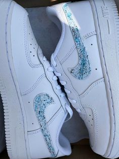 Custom Painted Nike Air Force 1s with Navy and light blue Paint Splatter Shoe Customs, Painted Nike Air Force, Shoe Artwork, Light Blue Paints, Painted Nikes, Nike Air Force 1s, Air Force 1s, Custom Air Force 1, Artist Gifts