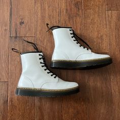 Worn Once For 30 Min. Basically Brand New Authentic Doc Martens. White Zavala With Black Accents / Laces. Men’s Size 8 Women’s Size 9 White Casual Boots With Laces, Casual White Boots With Laces, White Fitted Casual Boots, White Laced Boots For Spring, Casual White Fitted Boots, Classic White Ankle-high Boots, Classic White Ankle Boots, White Lace-up Winter Boots, White Lace-up Boots For Winter