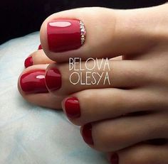 Red Pedicure, Red Toenails, Pedicure Colors, Unghie Nail Art, Red Nail