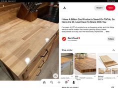 a wooden counter top sitting on top of a table